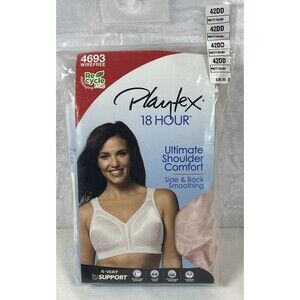 Playtex 18 Hour Ultimate Shoulder Comfort Bra Wirefree 4693 Blush Size 42DD NEW